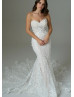 Strapless Ivory Lace Glitter Tulle Romantic Wedding Dress